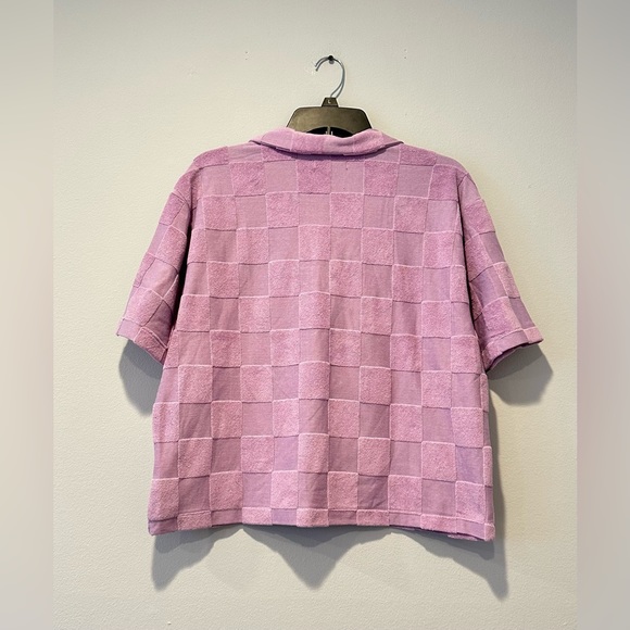Vans Teri V Neck Lavender Checkered Terry Cloth Polo Shirt, Size L, XL, S - Picture 7 of 9